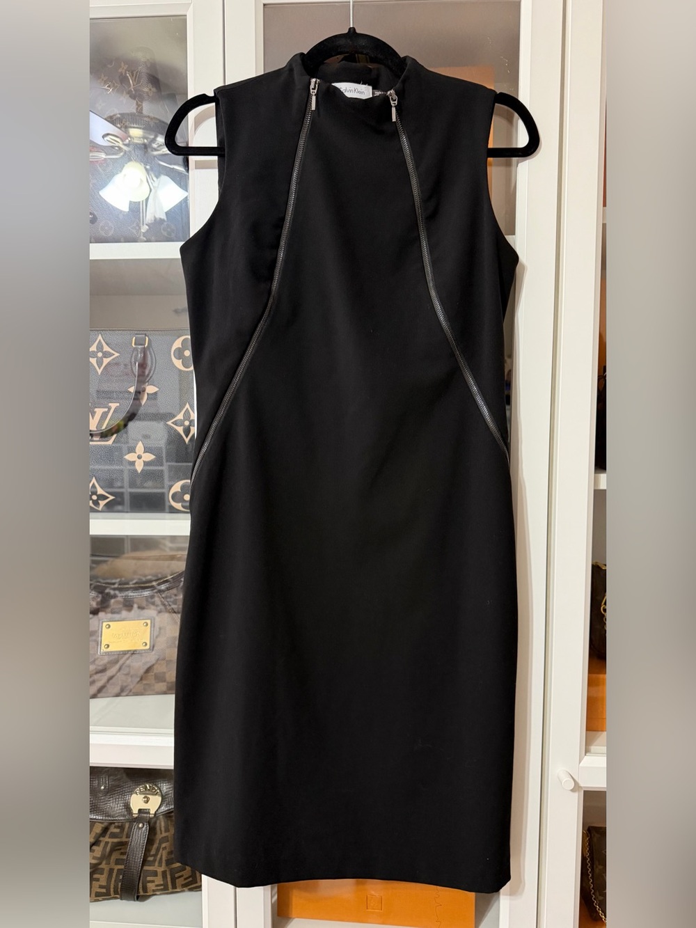 Calvin Klein Black Sleeveless Midi Dress with Zip Trim